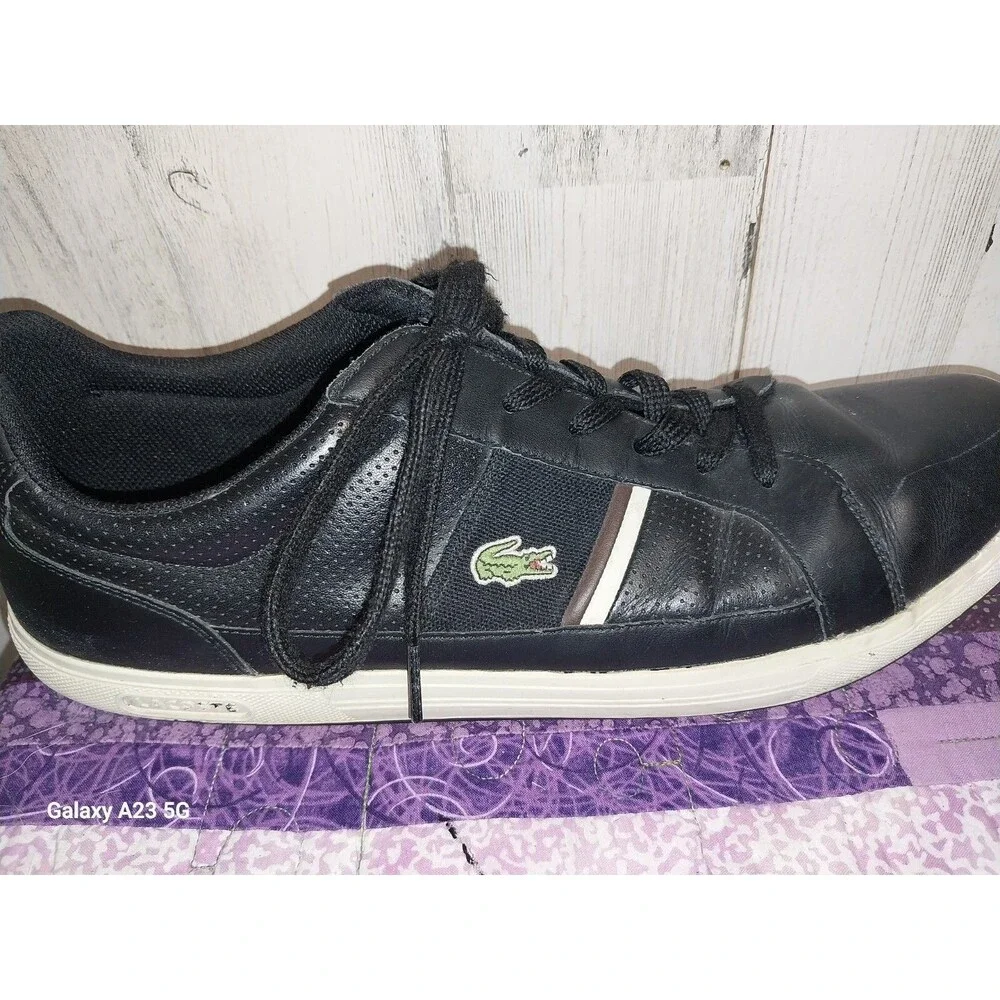 Lacoste Novas Ct Mens Sz 13 Black Leather Sneaker Shoes Low Top Lace Up